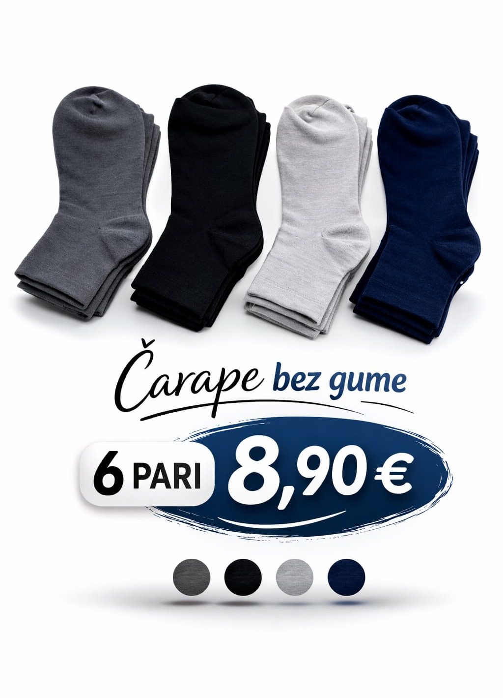 Čarape bez gume – 6 pari (Pamuk 91%) | Udobne i prozračne