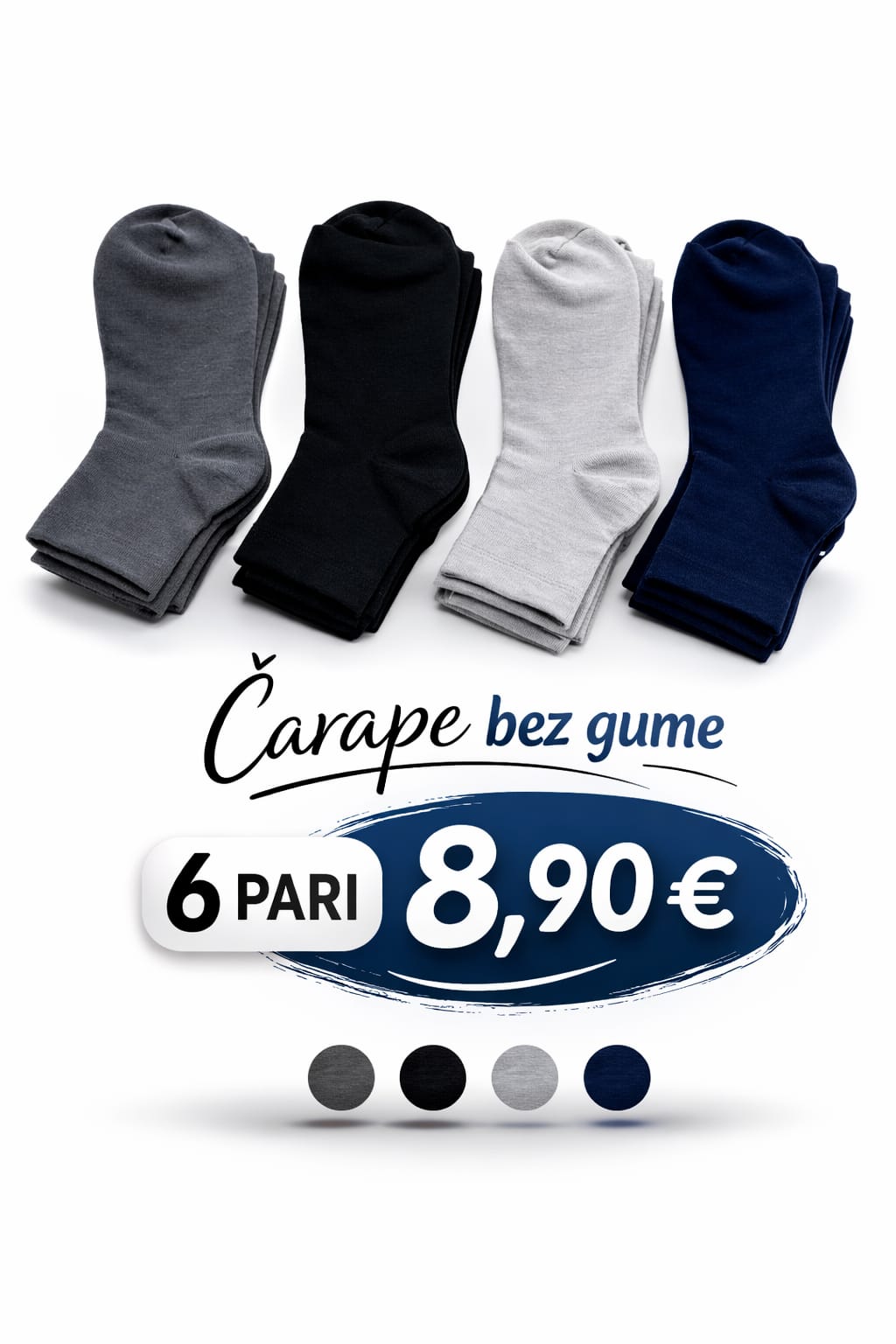 Čarape bez gume – 6 pari (Pamuk 91%) | Udobne i prozračne