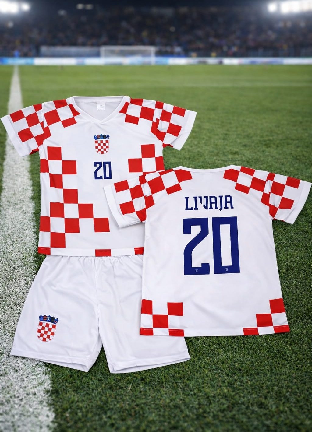 Dječji nogometni dres Hrvatska LIVAJА 20 – komplet (majica + sportske hlačice)