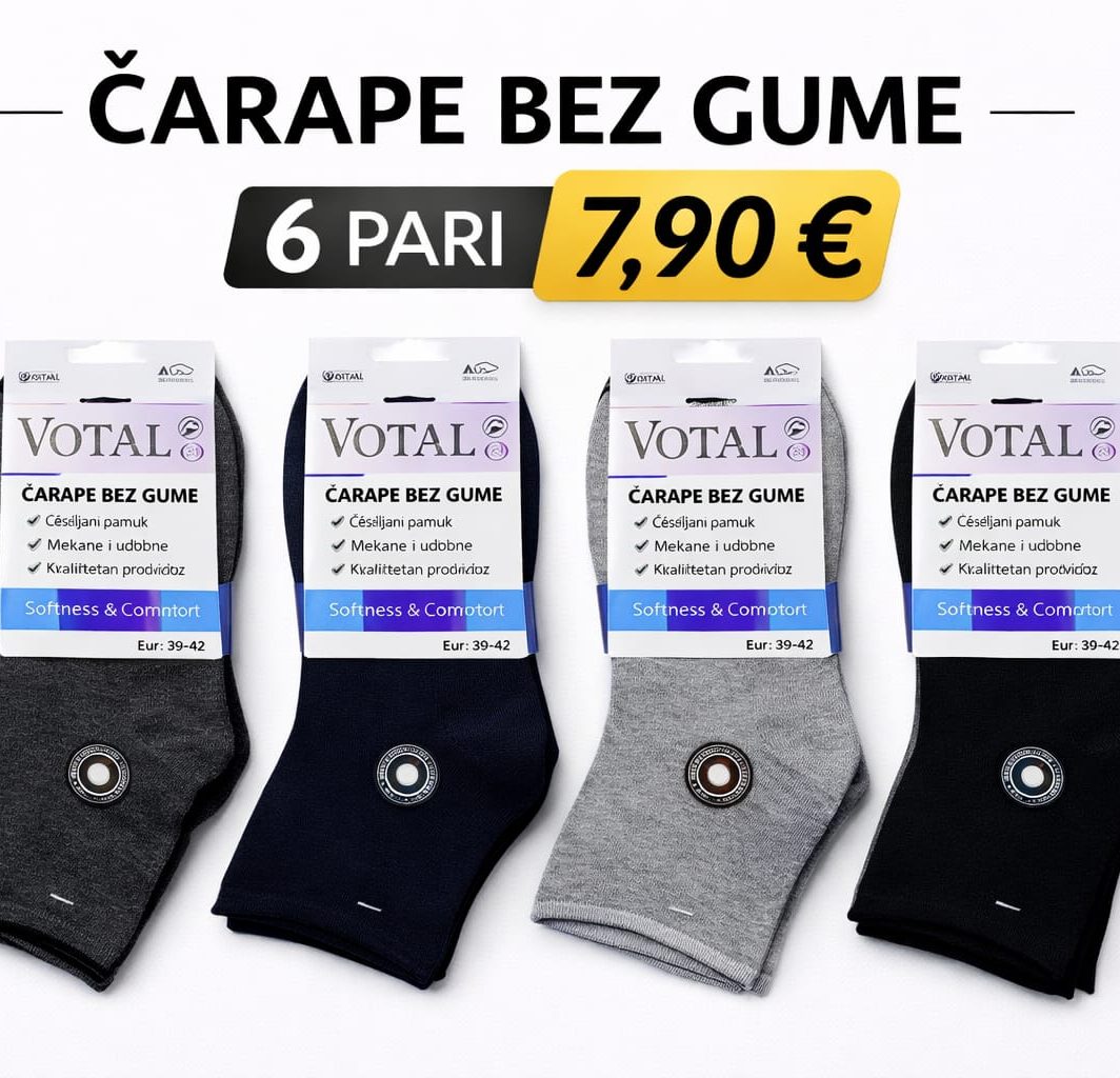 Muške čarape bez gume – 6 pari | Pamučne, udobne