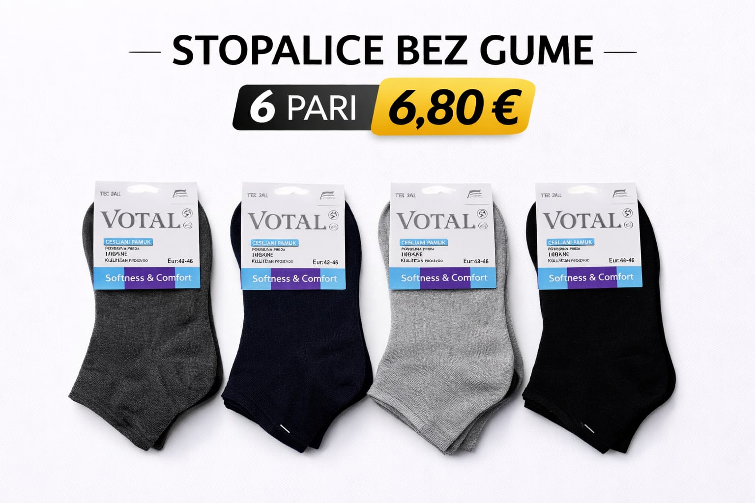 Stopalice bez gume – 6 pari | Pamučne, udobne (39–46)