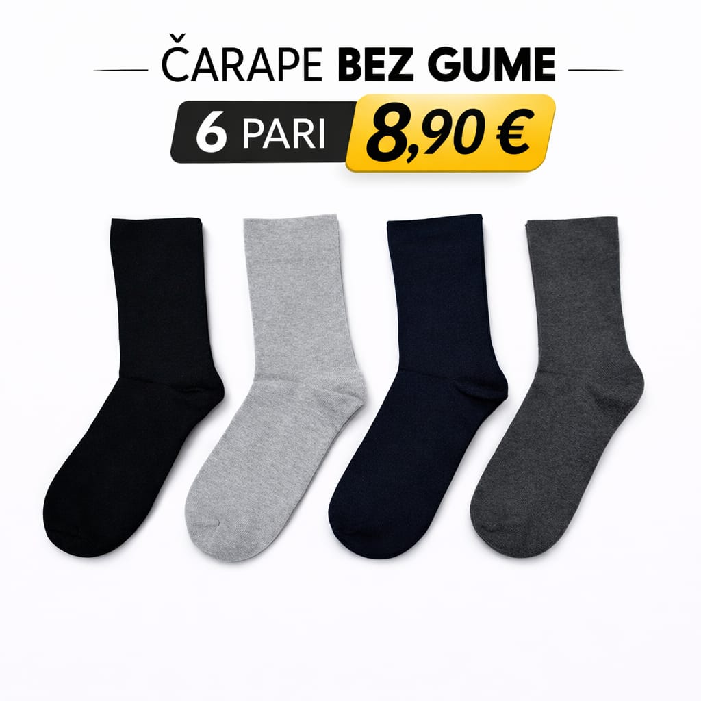 Čarape bez gume – 6 pari | Pamučne, udobne (39–50)