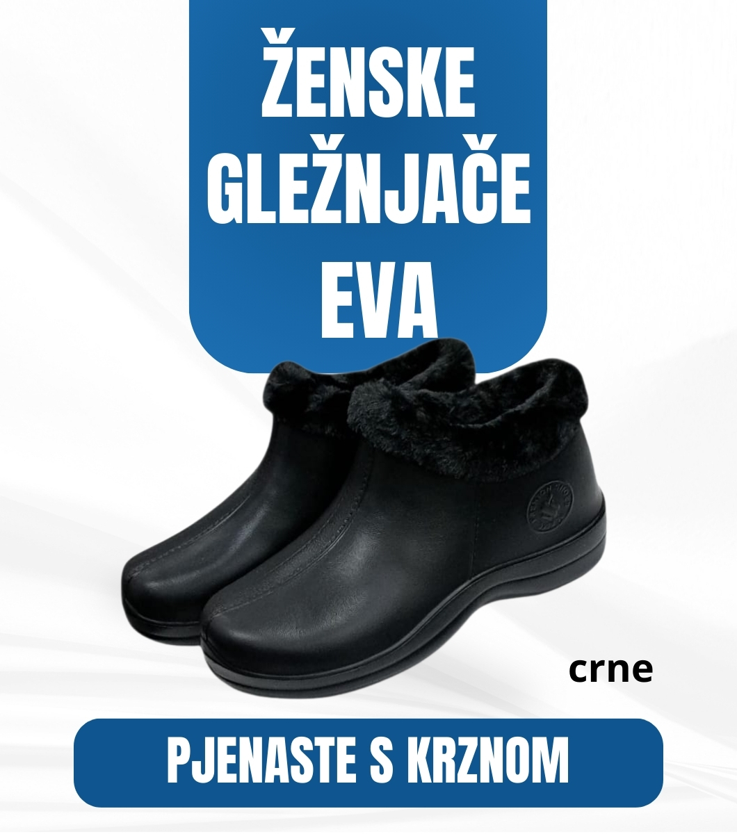 Ženske pjenaste EVA gležnjače sa krznom – crne – Klompe
