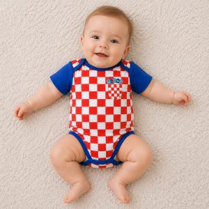 Dječji body Hrvatska kockice – 100% pamuk – Navijački rekviziti