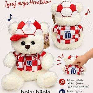 Glazbeni plišanci – medvjedići, panda i psić “Igraj moja Hrvatska” (20–33 cm) – Navijački rekviziti