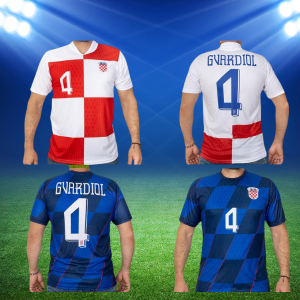 Nogometni dres Gvardiol odrasli – model: 2024 bijeli i plavi – Nogometni dresovi