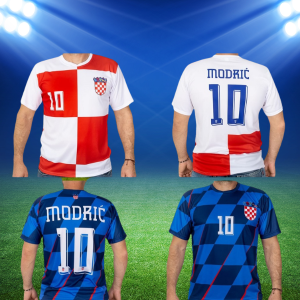 Nogometni dres Modrić odrasli – model: 2024 bijeli i plavi – Nogometni dresovi