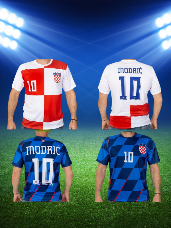 Nogometni dres Modrić odrasli – model: 2024 bijeli i plavi – Nogometni dresovi