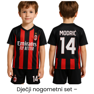 Dječji nogometni set Modrić #14 – crveno-crni – Nogometni dresovi
