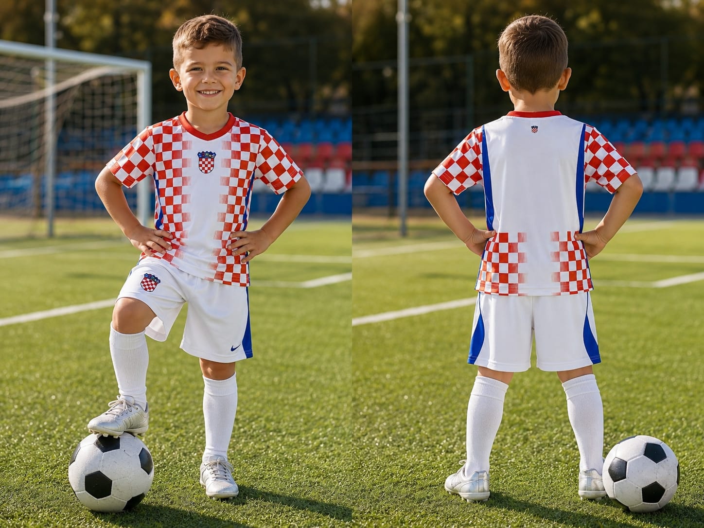 Dječji nogometni dres Hrvatska 2026 – Bijeli model bez natpisa (komplet) – Nogometni dresovi
