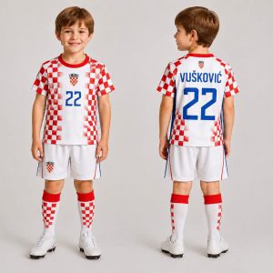 Dječji hrvatski nogometni komplet Vušković 2026 – Nogometni dresovi