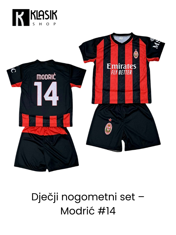 Dječji nogometni set Modrić #14 – crveno-crni – Nogometni dresovi – fotografija 2