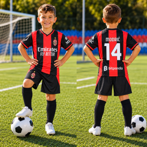 Dječji nogometni set Modrić #14 – crveno-crni – Nogometni dresovi
