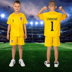 Dječji nogometni komplet Livaković 2026 – Žuti golmanski dres – Nogometni dresovi